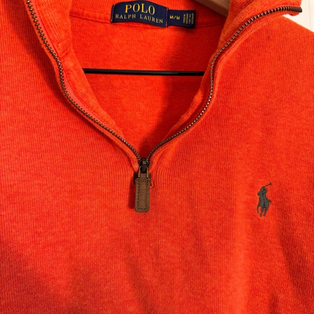 Polo Ralph Lauren Men’s Orange 1/4 Zip Soft Sweater 100% Cotton Size Medium - Picture 4 of 13
